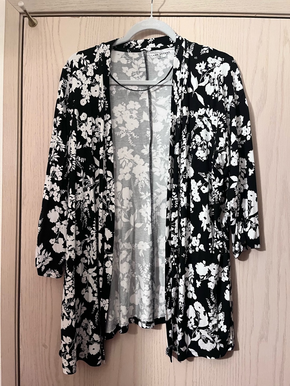 Lane Bryant Black and White Floral Open-Front Cardigan